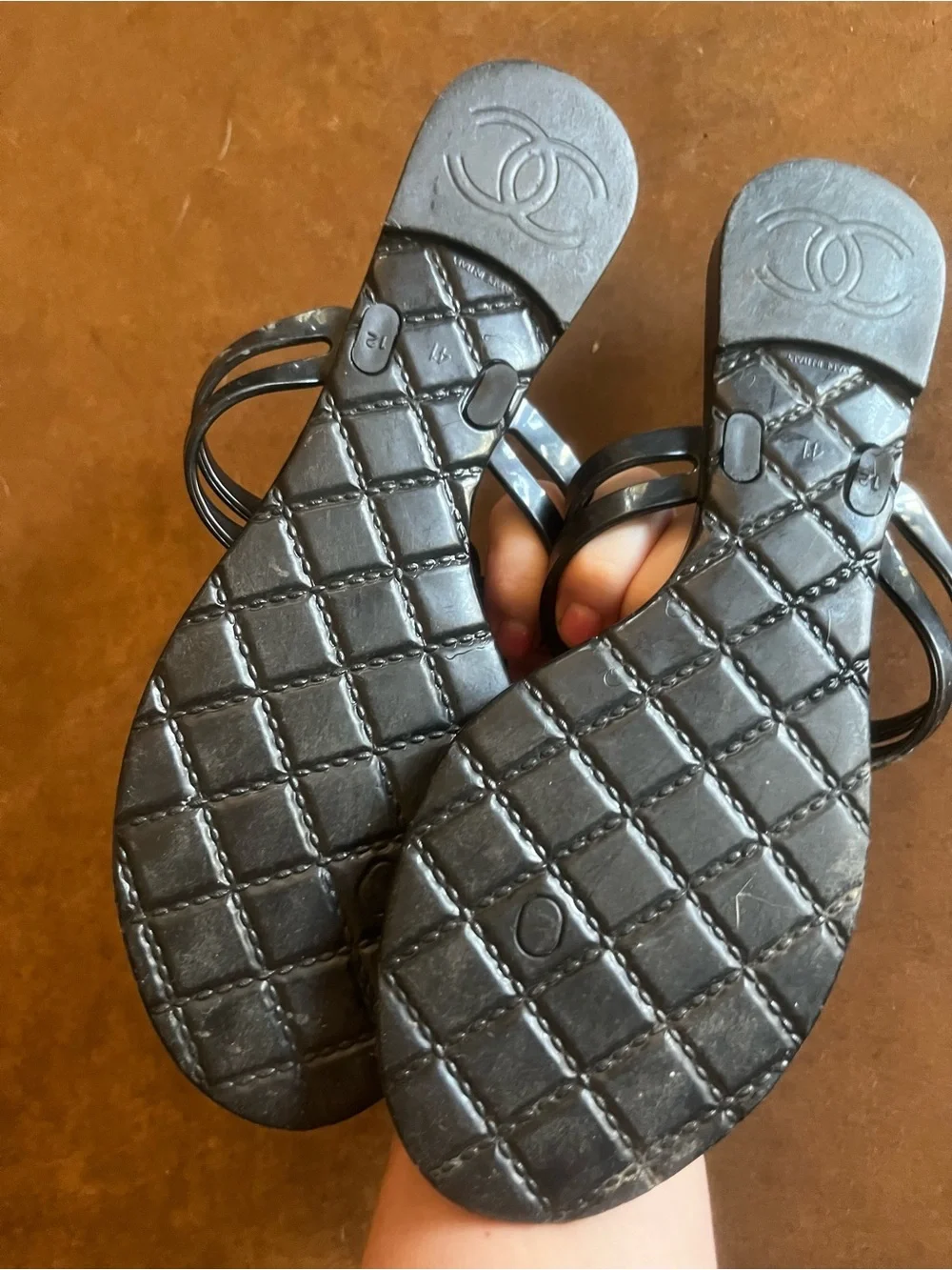 CHANEL Black Camellia Jelly Sandals